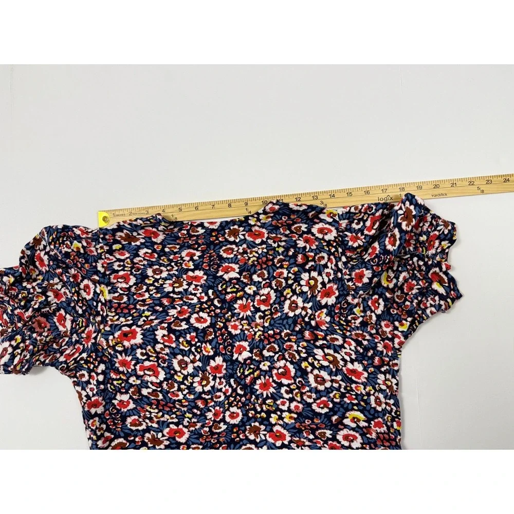 Boden Floral Cotton‎ Knit Dress Short Sleeve V-Neck Blue Red Size 12P